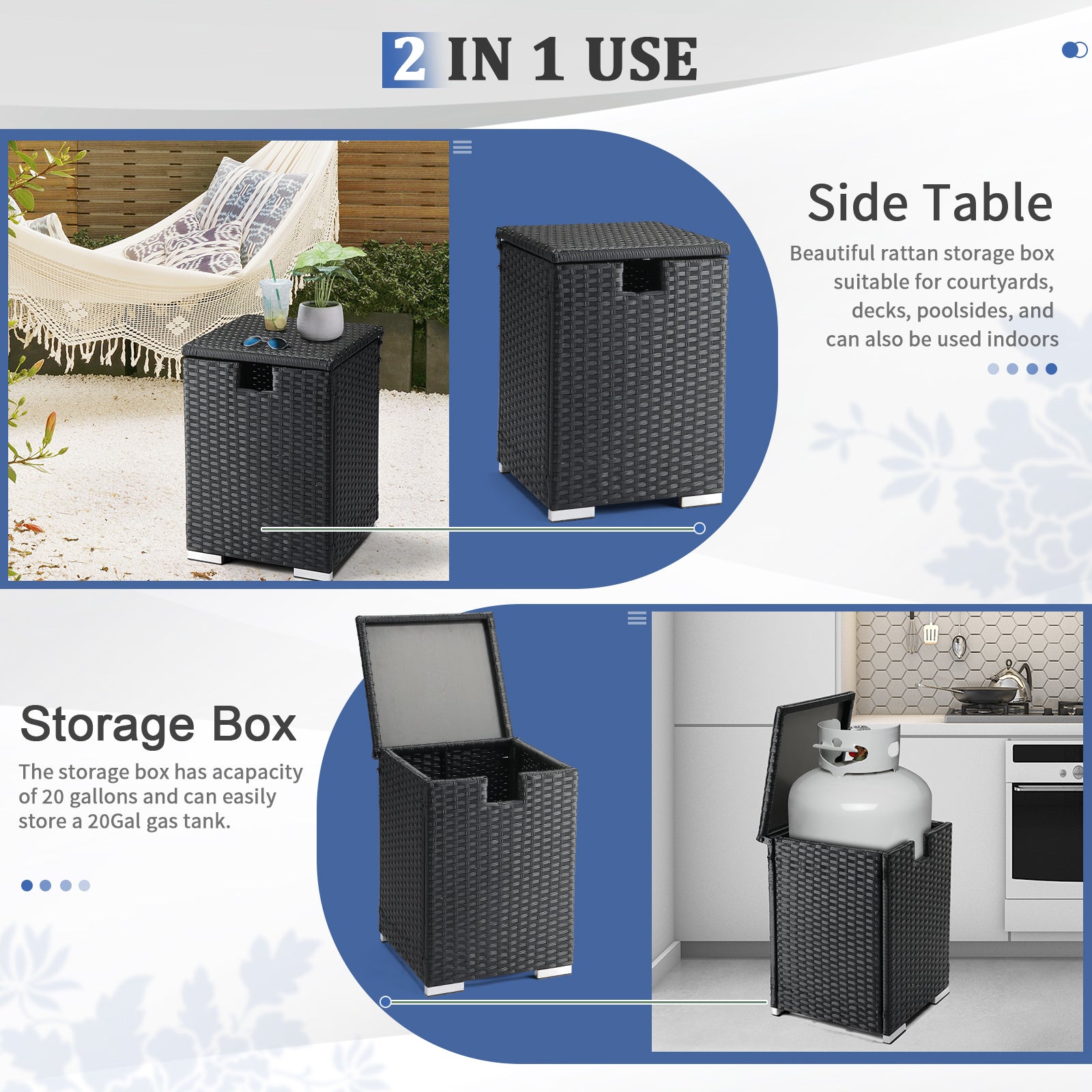 40*40*57cm Iron Frame Gas Bottle Storage Rattan Side Table Black Gradient