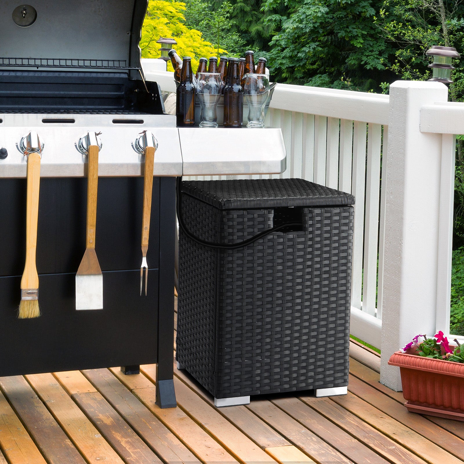40*40*57cm Iron Frame Gas Bottle Storage Rattan Side Table Black Gradient