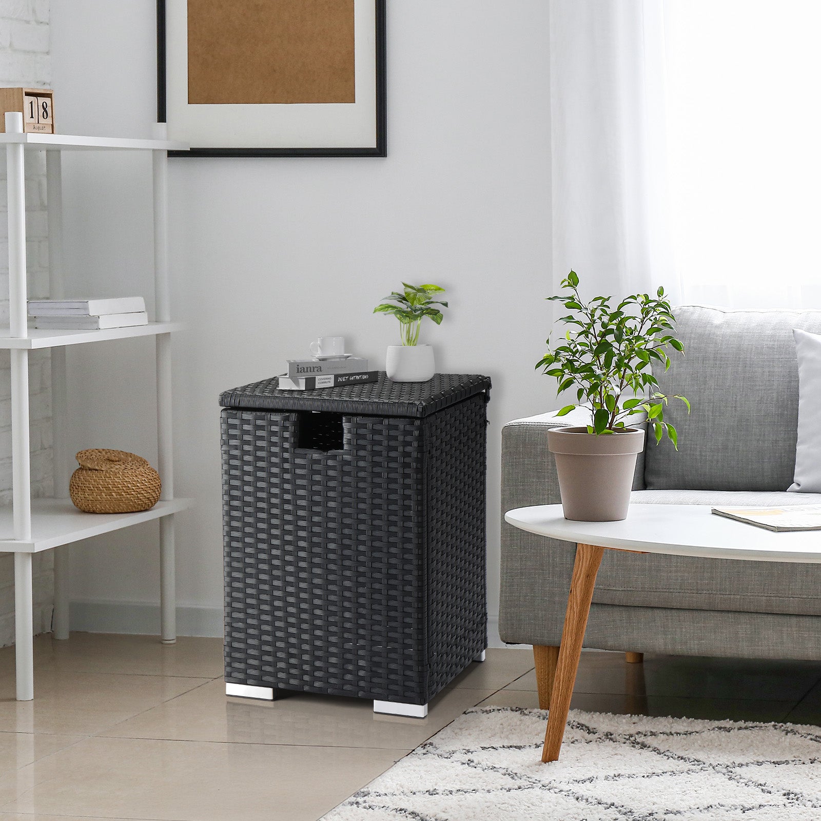 40*40*57cm Iron Frame Gas Bottle Storage Rattan Side Table Black Gradient