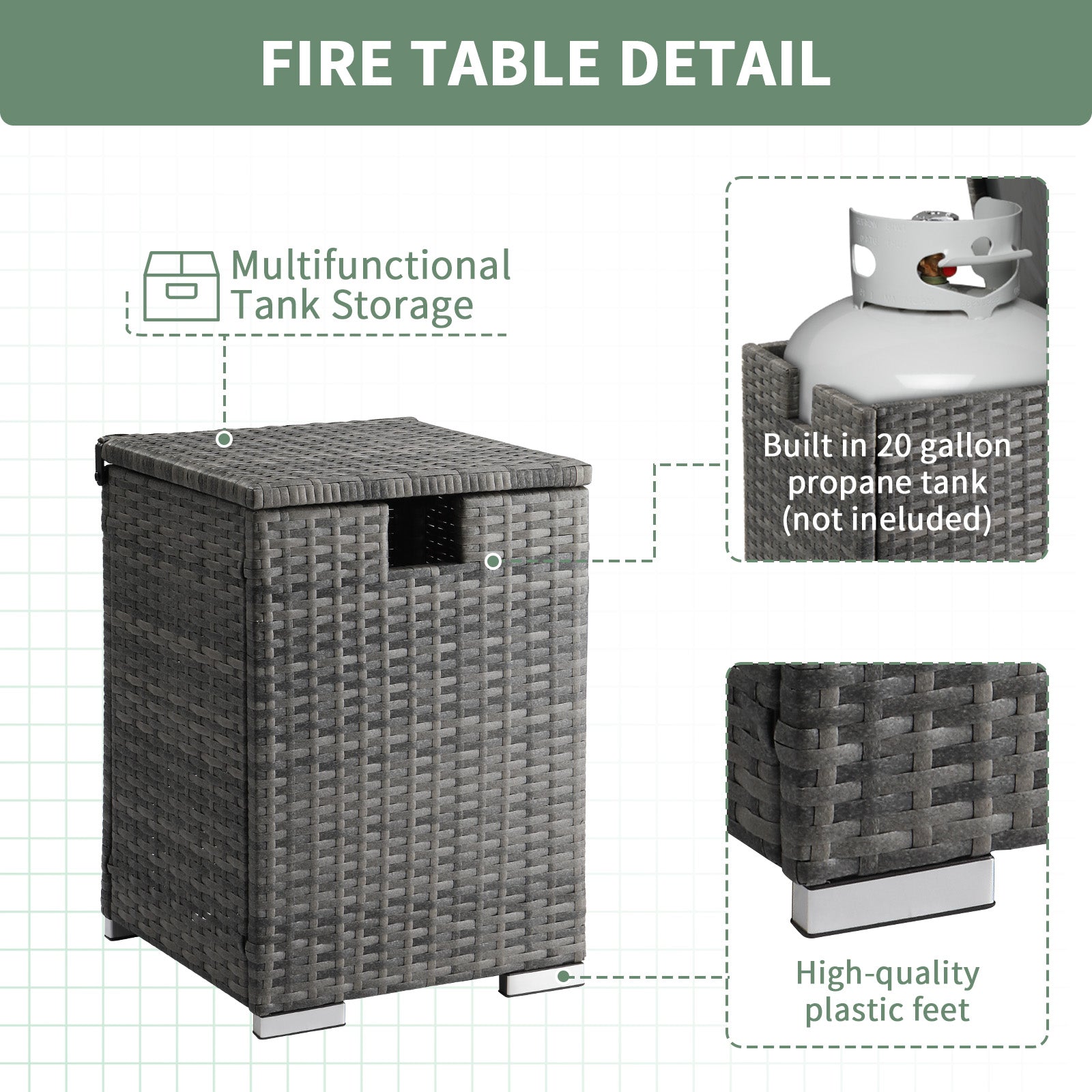 40*40*57cm Iron Frame Gas Bottle Storage Rattan Side Table Gray Gradient