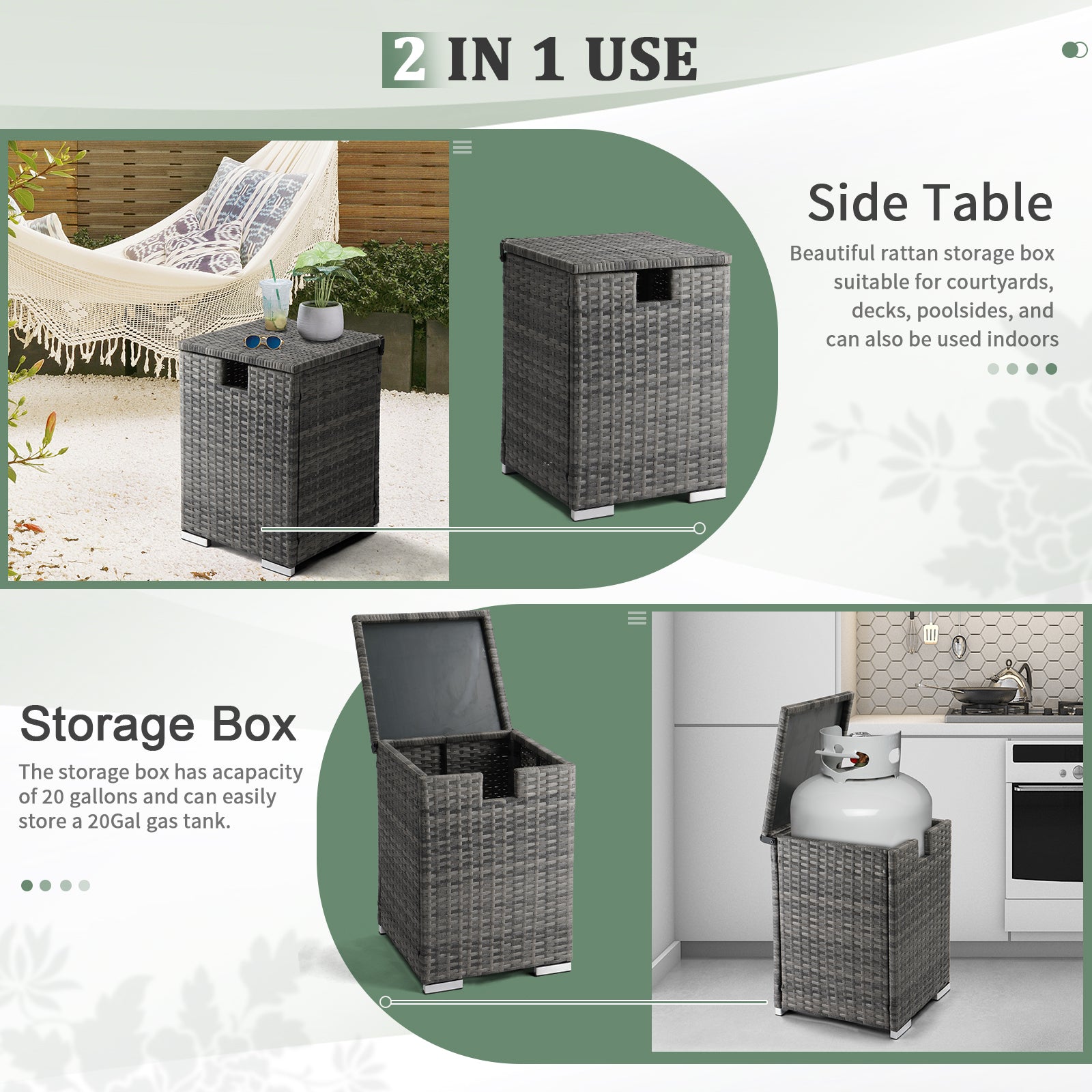 40*40*57cm Iron Frame Gas Bottle Storage Rattan Side Table Gray Gradient