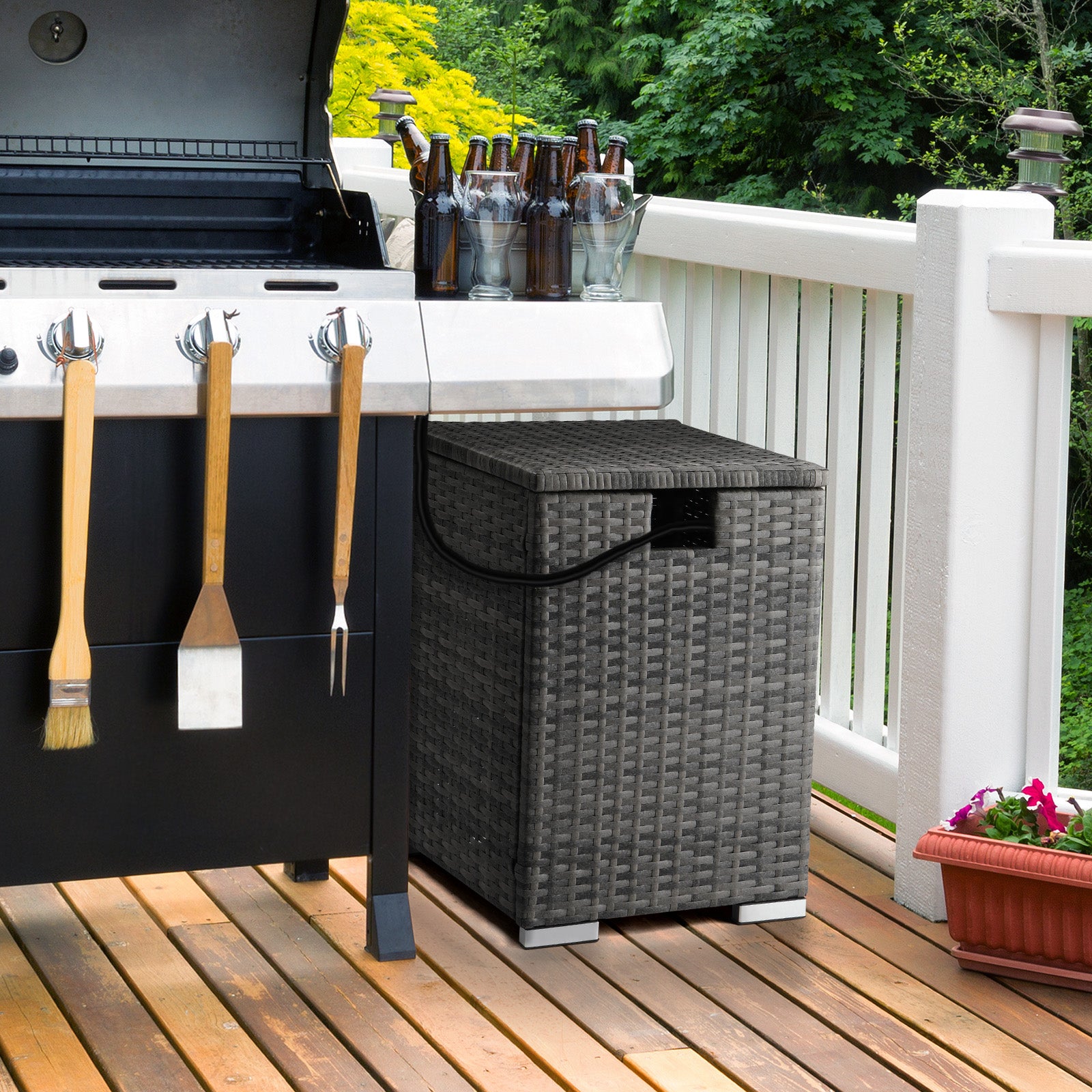40*40*57cm Iron Frame Gas Bottle Storage Rattan Side Table Gray Gradient