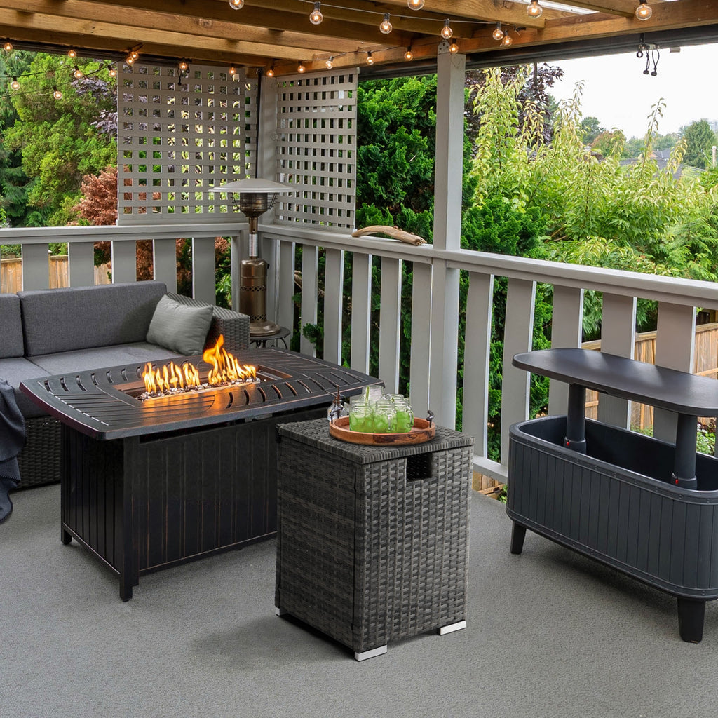 40*40*57cm Iron Frame Gas Bottle Storage Rattan Side Table Gray Gradient