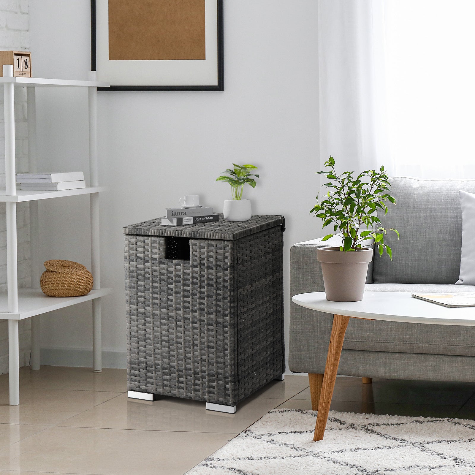 40*40*57cm Iron Frame Gas Bottle Storage Rattan Side Table Gray Gradient