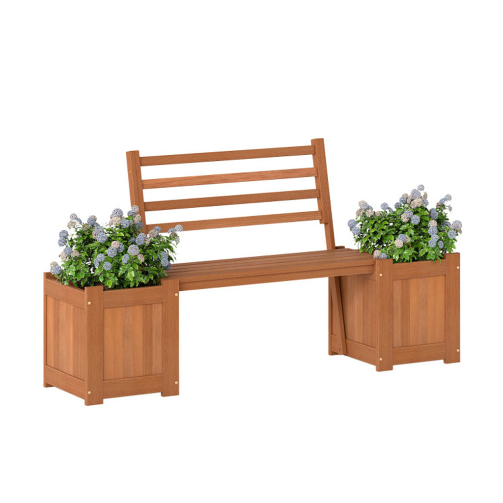 Garden Bench with Planter Boxes - Hardwood Build (Wear-Resistant), Displays Faux Trees/Potted Plants, Enhances Outdoor Aesthetic