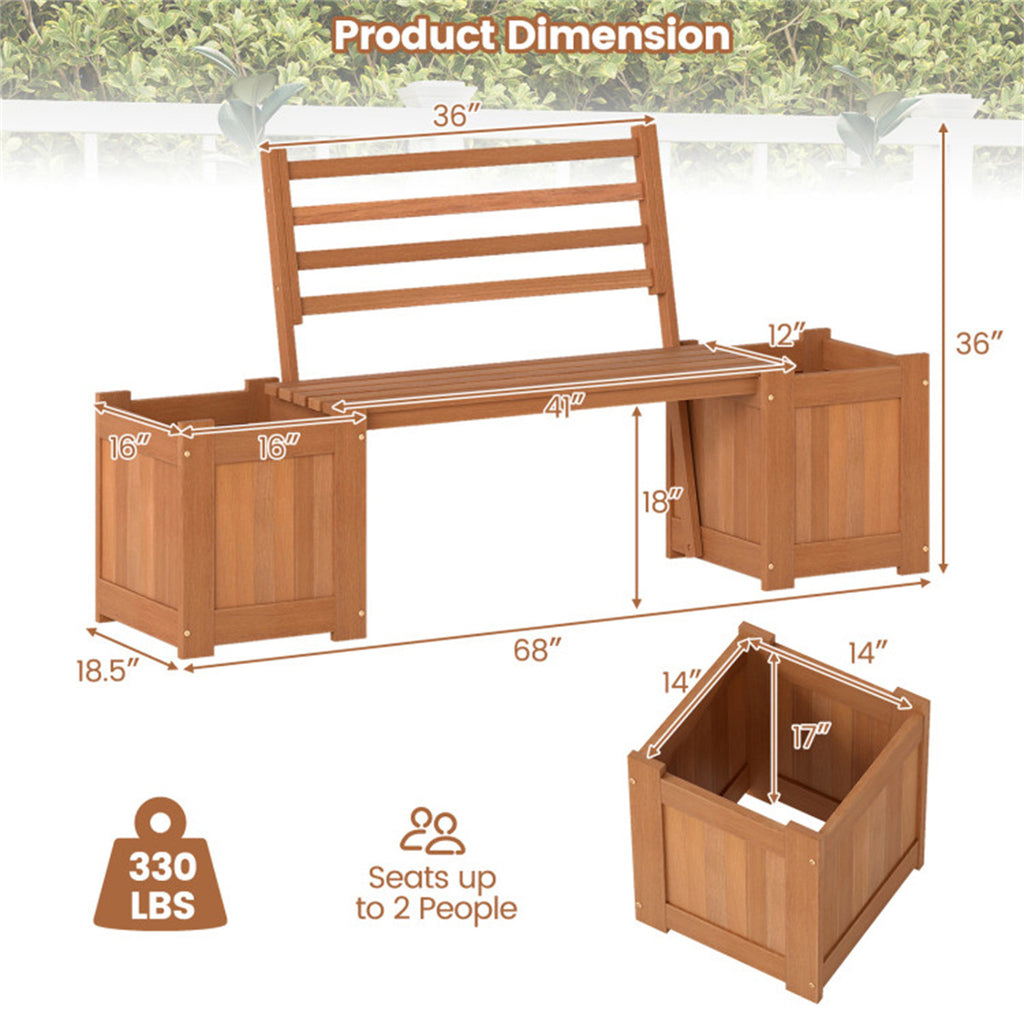 Garden Bench with Planter Boxes - Hardwood Build (Wear-Resistant), Displays Faux Trees/Potted Plants, Enhances Outdoor Aesthetic