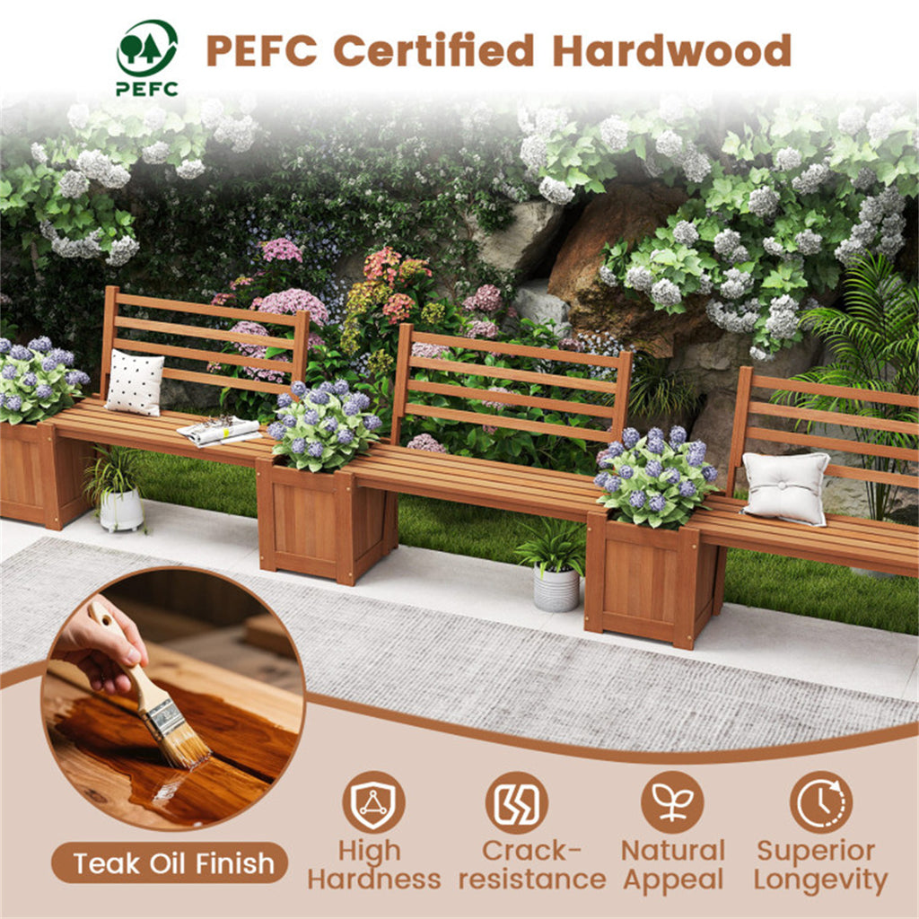 Garden Bench with Planter Boxes - Hardwood Build (Wear-Resistant), Displays Faux Trees/Potted Plants, Enhances Outdoor Aesthetic