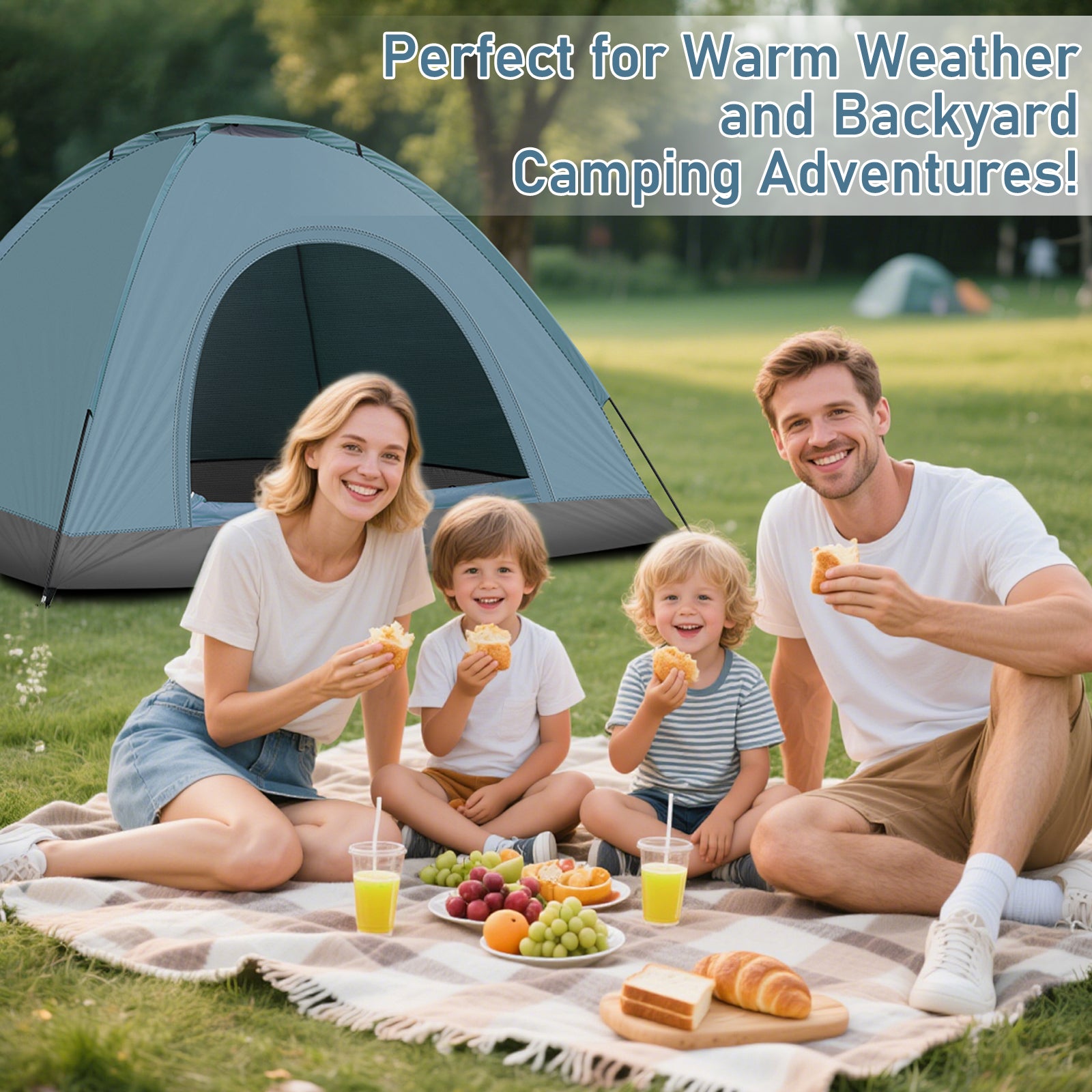 3-4 Person Camping Dome Tent Blue