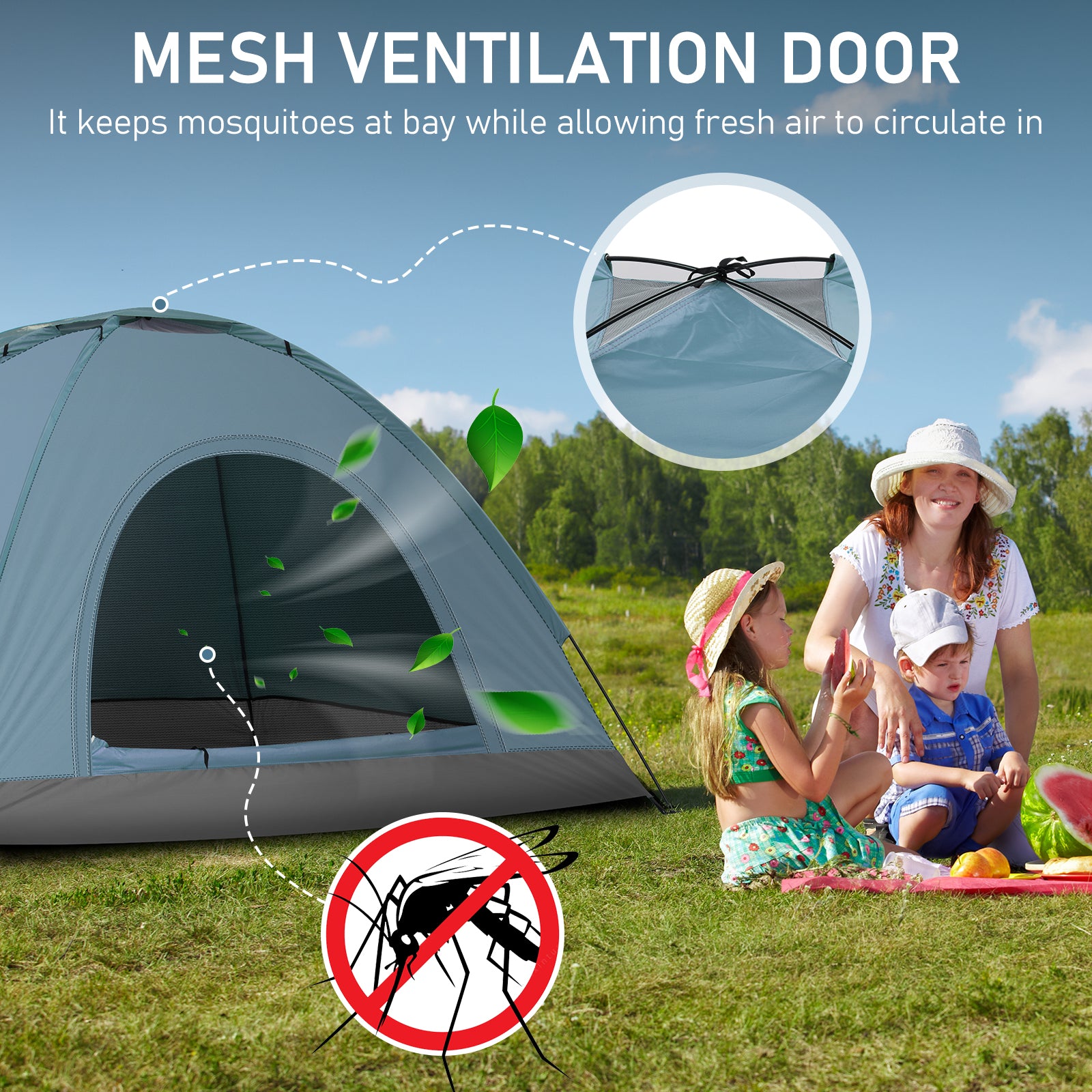 3-4 Person Camping Dome Tent Blue