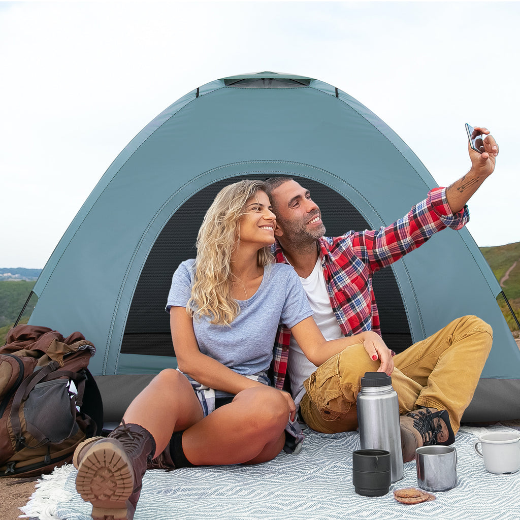3-4 Person Camping Dome Tent Blue