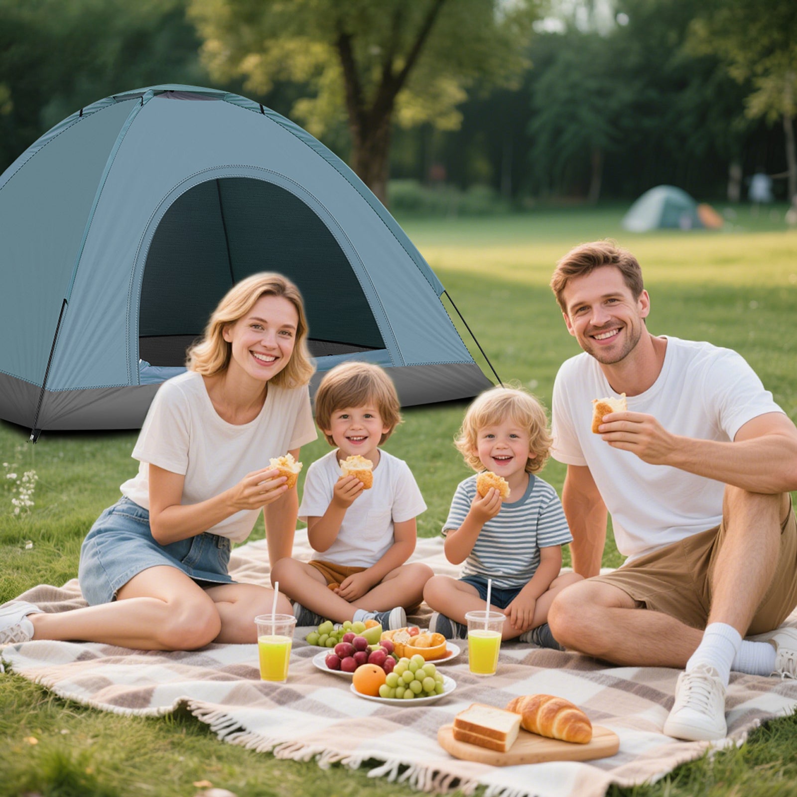 3-4 Person Camping Dome Tent Blue