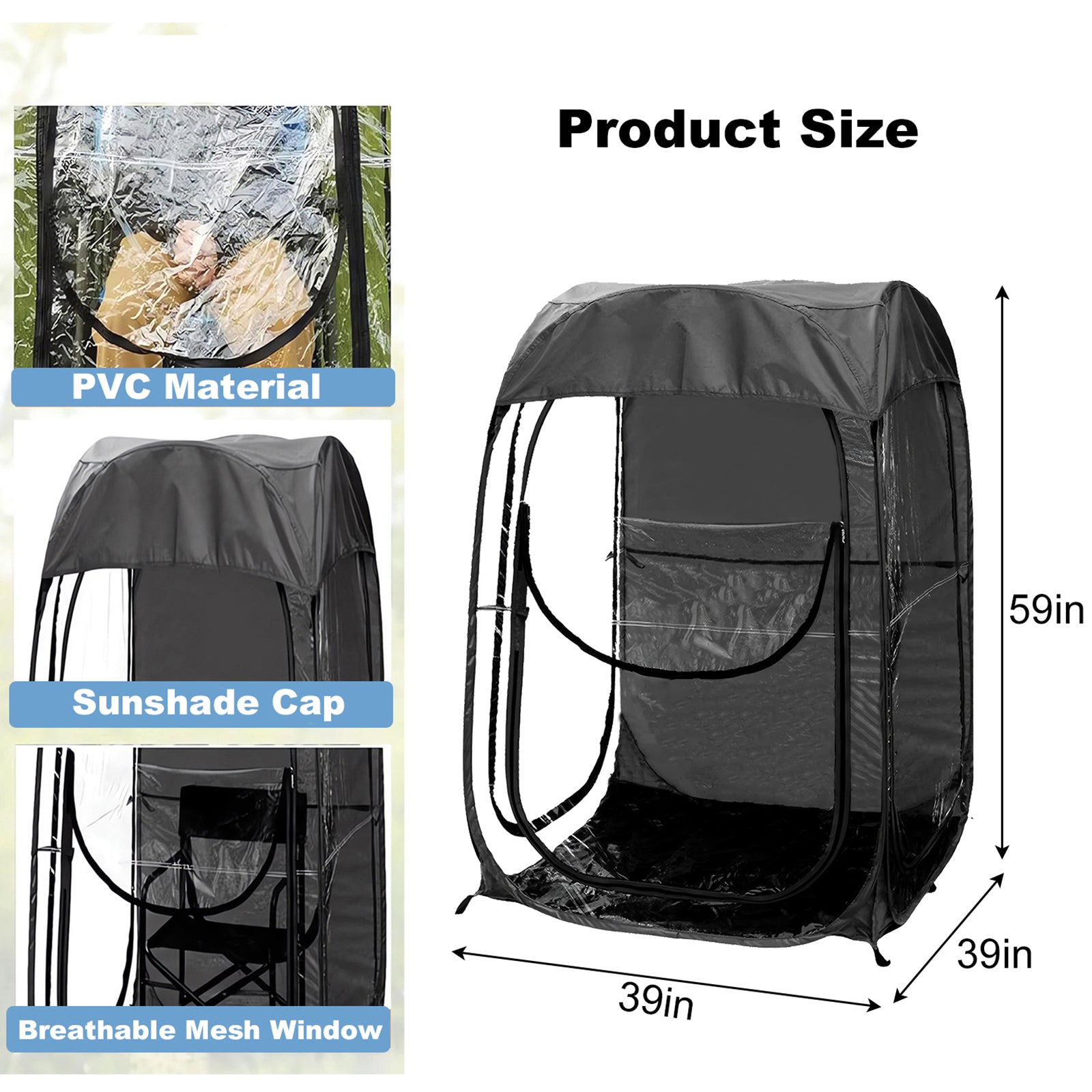 Portable Pop Up Sports Tent, Ideal Shelter for Outdoor Sports Events, Fishing and Camping, Protection from Cold Wind and Rain, Black -Does not support self pick up