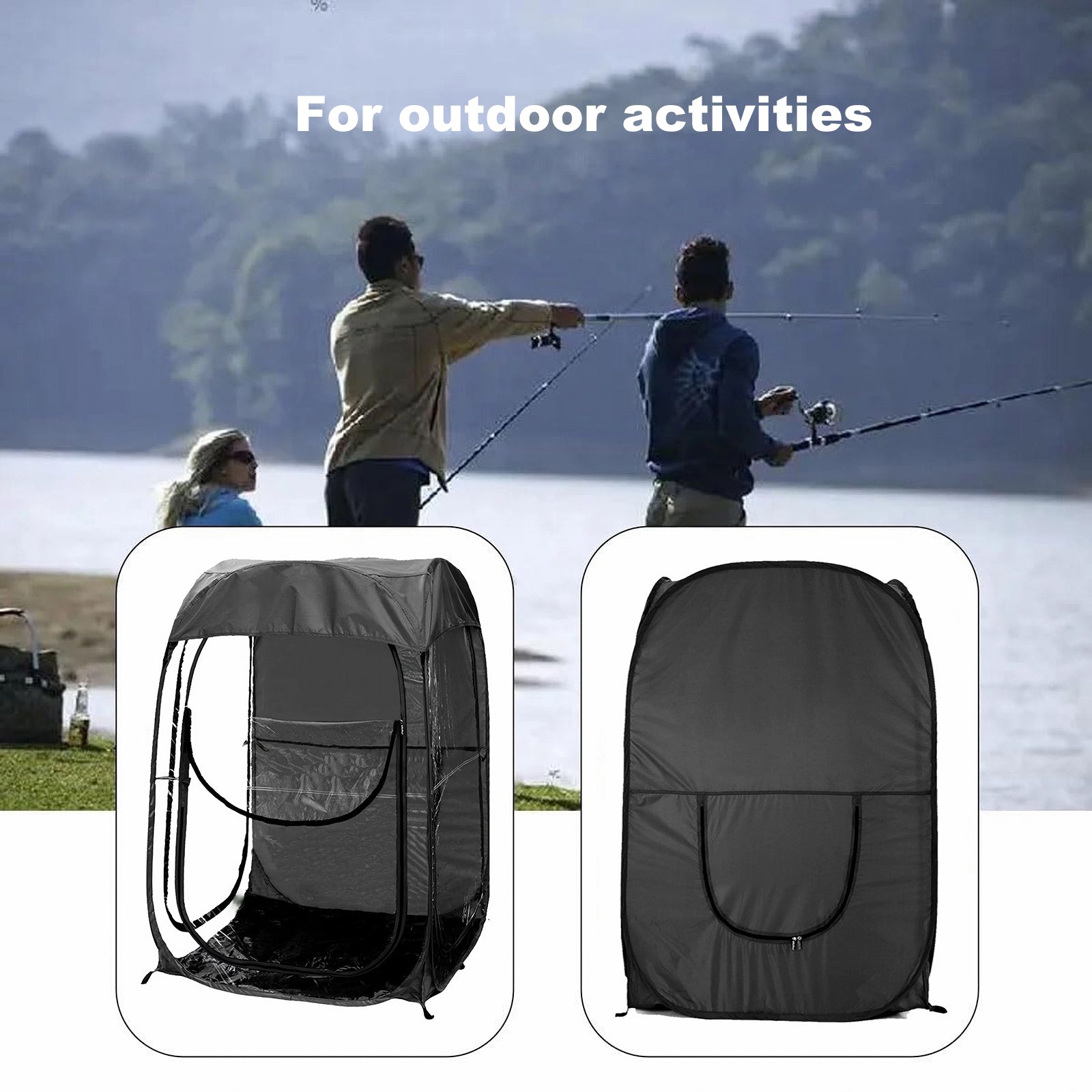 Portable Pop Up Sports Tent, Ideal Shelter for Outdoor Sports Events, Fishing and Camping, Protection from Cold Wind and Rain, Black -Does not support self pick up