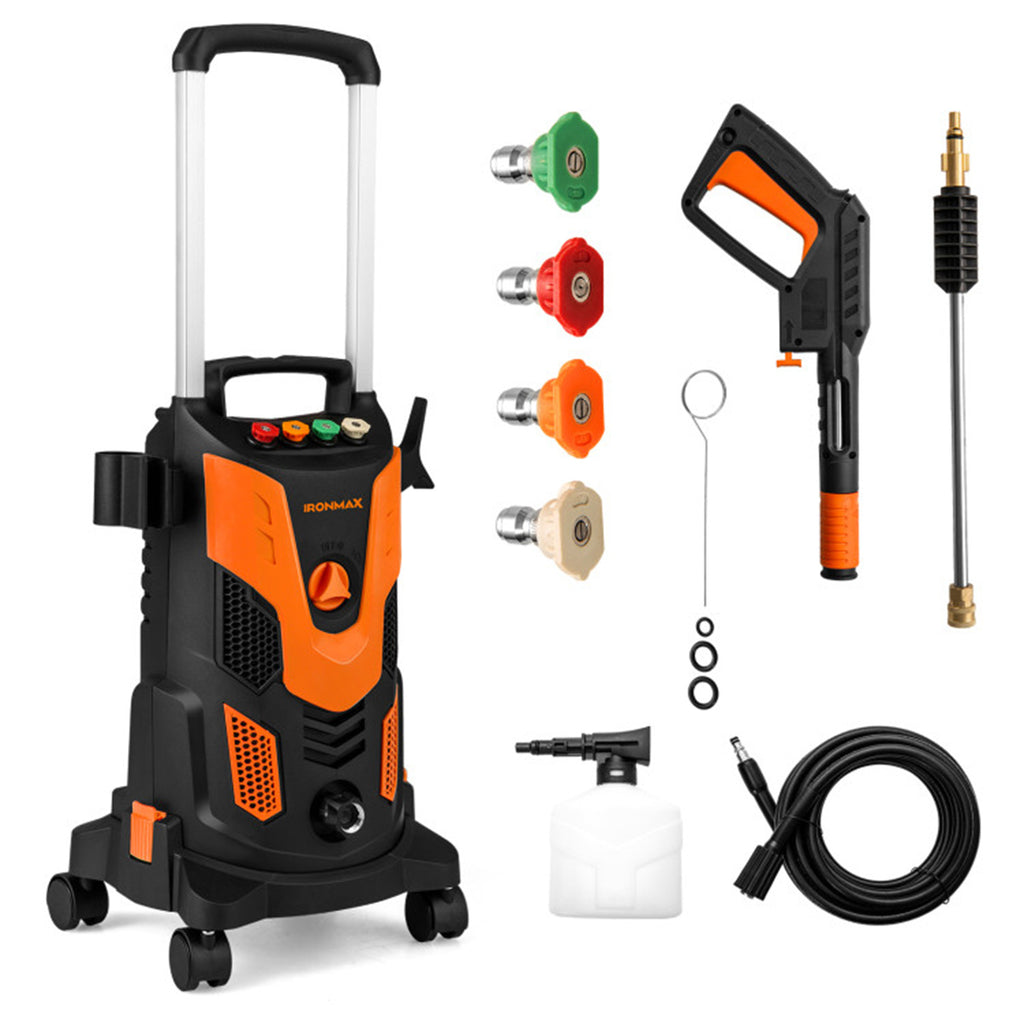 Orange Black 2300 PSI Electric Pressure Washer with 4 Quick-Connect Nozzles & Soap Bottle, 1900W High-Power Cleaner for Driveway Patio