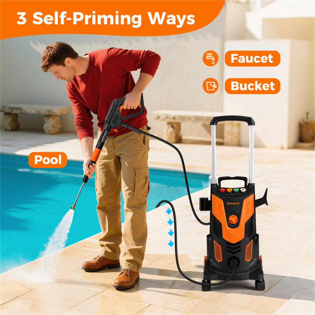 Orange Black 2300 PSI Electric Pressure Washer with 4 Quick-Connect Nozzles & Soap Bottle, 1900W High-Power Cleaner for Driveway Patio