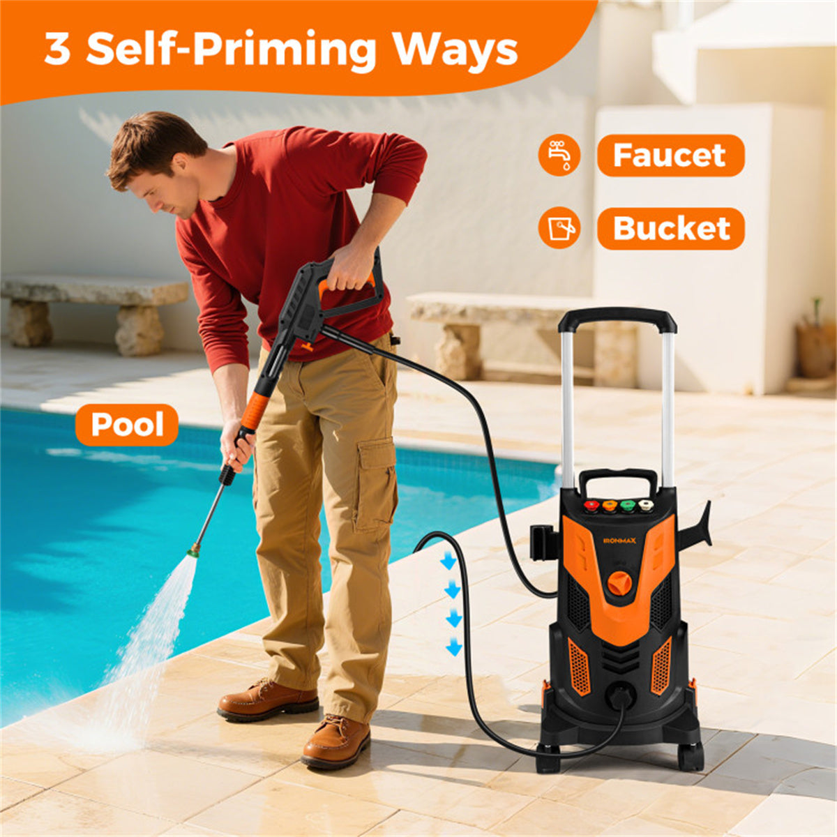 Orange Black 2300 PSI Electric Pressure Washer with 4 Quick-Connect Nozzles & Soap Bottle, 1900W High-Power Cleaner for Driveway Patio