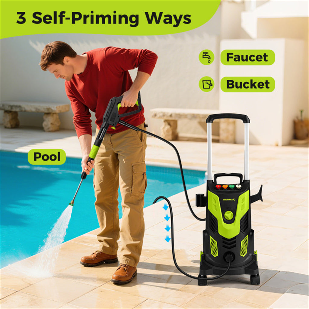 Green Black 2300 PSI Electric Pressure Washer with 4 Quick-Connect Nozzles & Soap Bottle, 1900W High-Power Cleaner for Driveway Patio