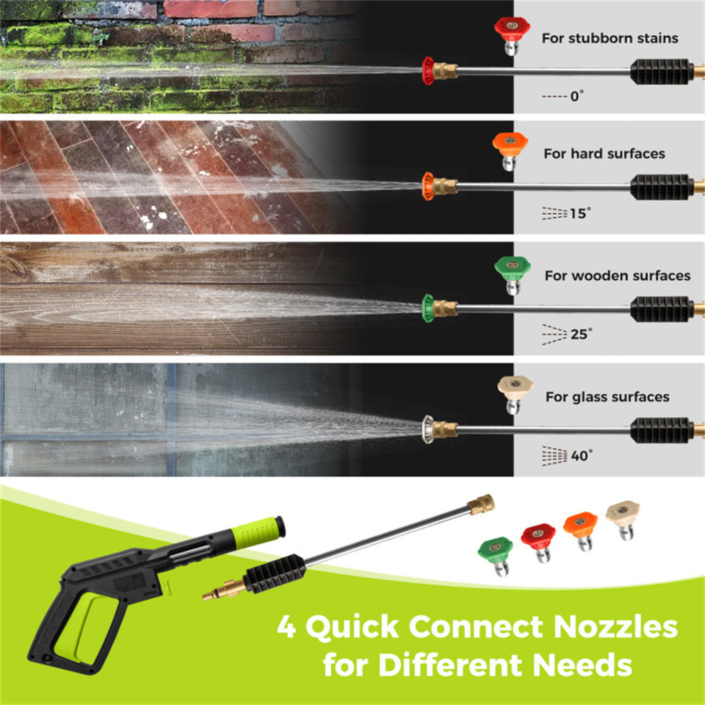 Green Black 2300 PSI Electric Pressure Washer with 4 Quick-Connect Nozzles & Soap Bottle, 1900W High-Power Cleaner for Driveway Patio