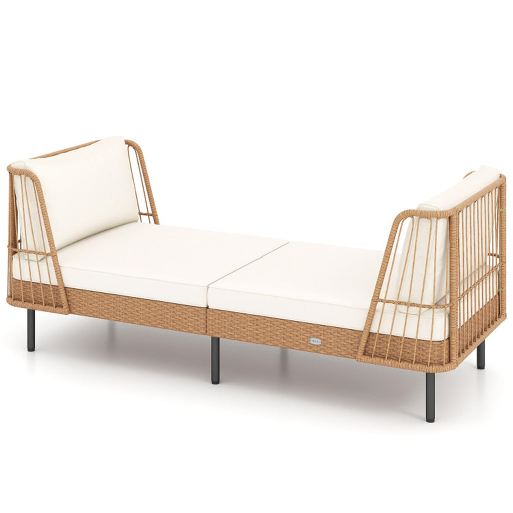 2-Seat Outdoor PE Wicker Daybed, Dual-Function Backrest Armrest Patio Loveseat