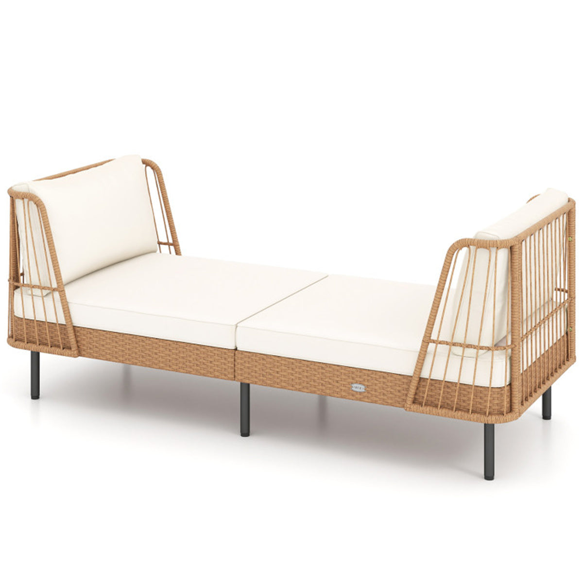 2-Seat Outdoor PE Wicker Daybed, Dual-Function Backrest Armrest Patio Loveseat