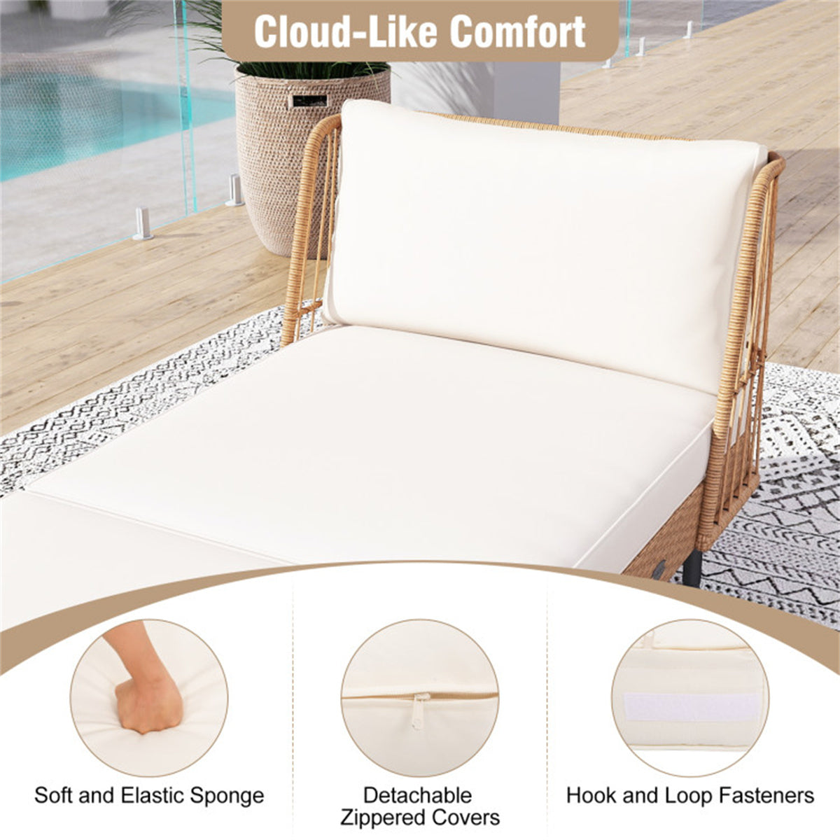 2-Seat Outdoor PE Wicker Daybed, Dual-Function Backrest Armrest Patio Loveseat