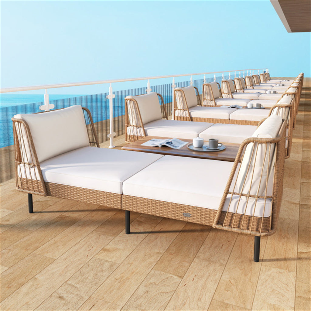 2-Seat Outdoor PE Wicker Daybed, Dual-Function Backrest Armrest Patio Loveseat