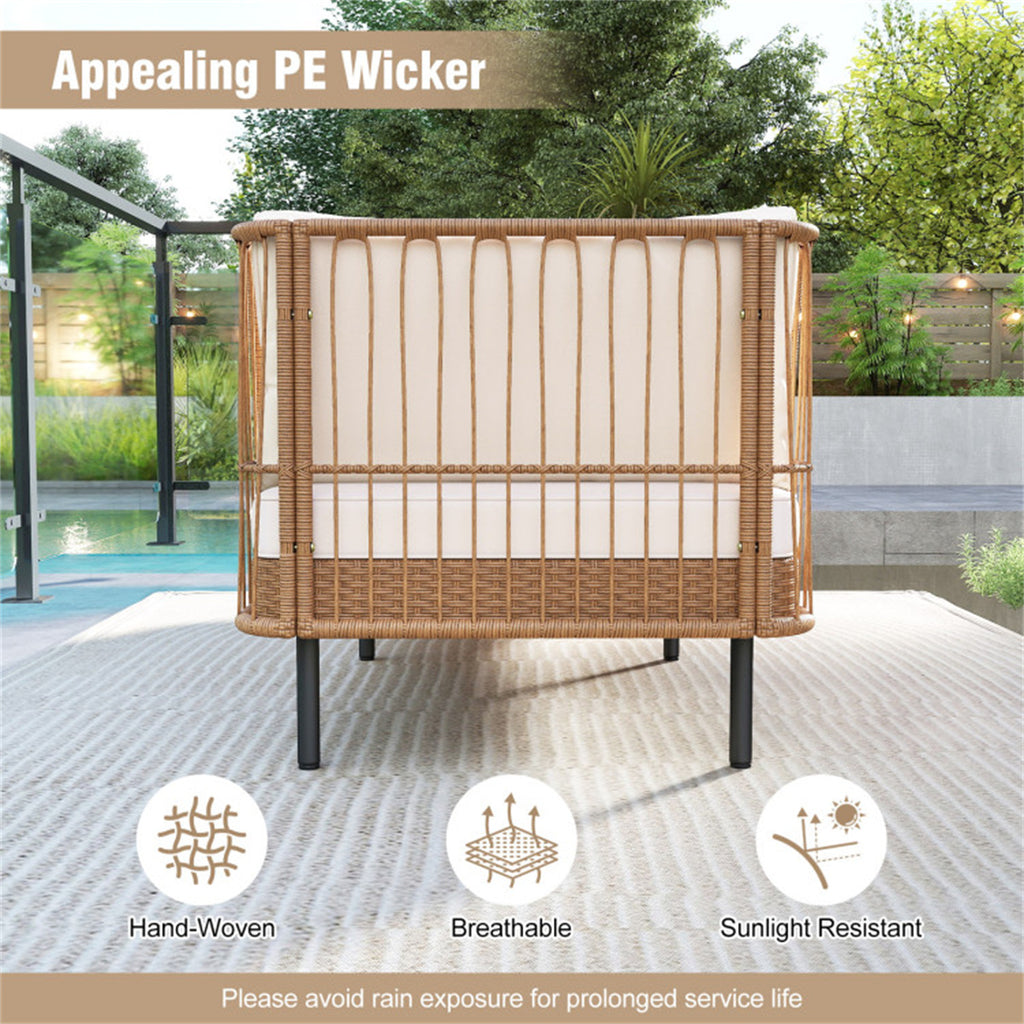 2-Seat Outdoor PE Wicker Daybed, Dual-Function Backrest Armrest Patio Loveseat