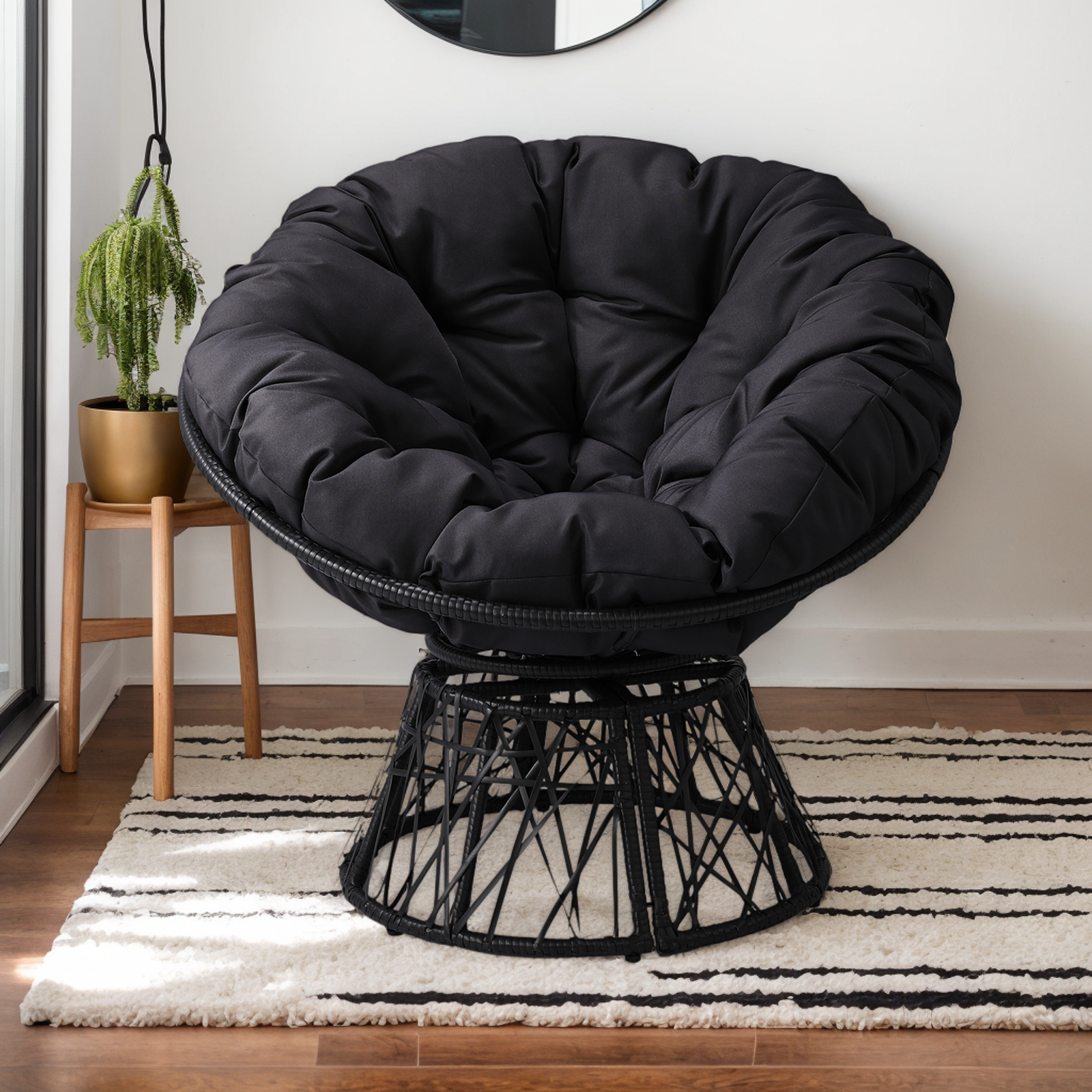 【Replace 89943648】38" Ergonomic Swivel Wicker Papasan Chair with Thick Tufted Cushions, 360 Degree Rotatable Chairs for Living Room Bedroom Reading Room, Gray Cushion