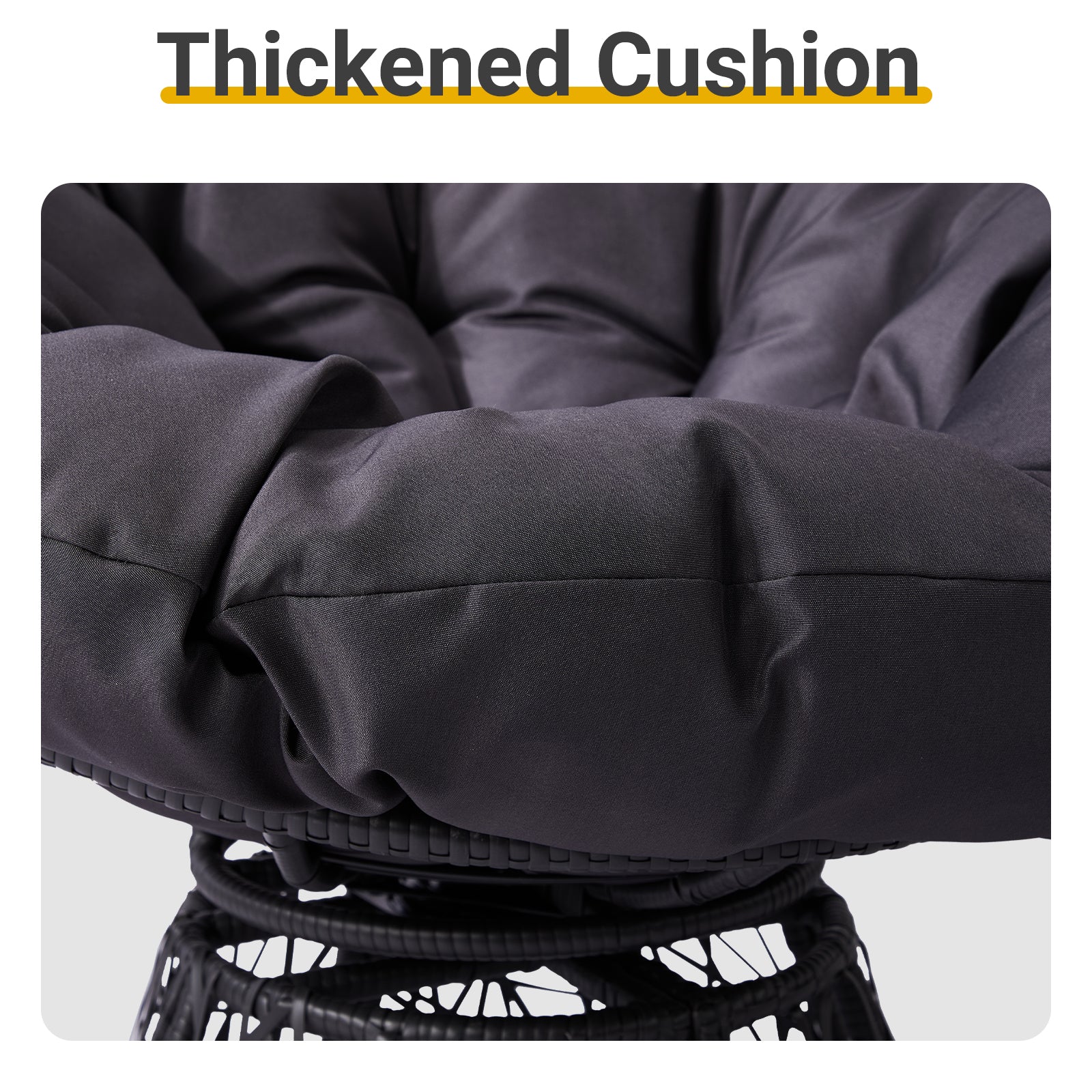 【Replace 89943648】38" Ergonomic Swivel Wicker Papasan Chair with Thick Tufted Cushions, 360 Degree Rotatable Chairs for Living Room Bedroom Reading Room, Gray Cushion