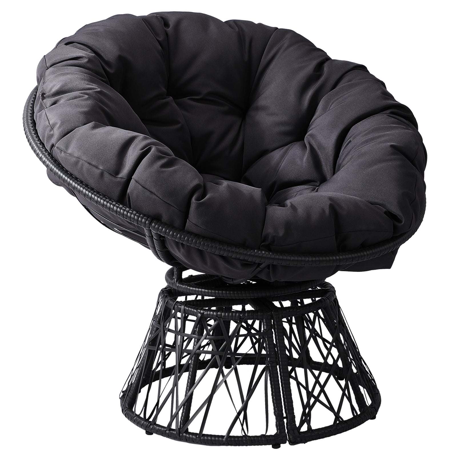 【Replace 89943648】38" Ergonomic Swivel Wicker Papasan Chair with Thick Tufted Cushions, 360 Degree Rotatable Chairs for Living Room Bedroom Reading Room, Gray Cushion