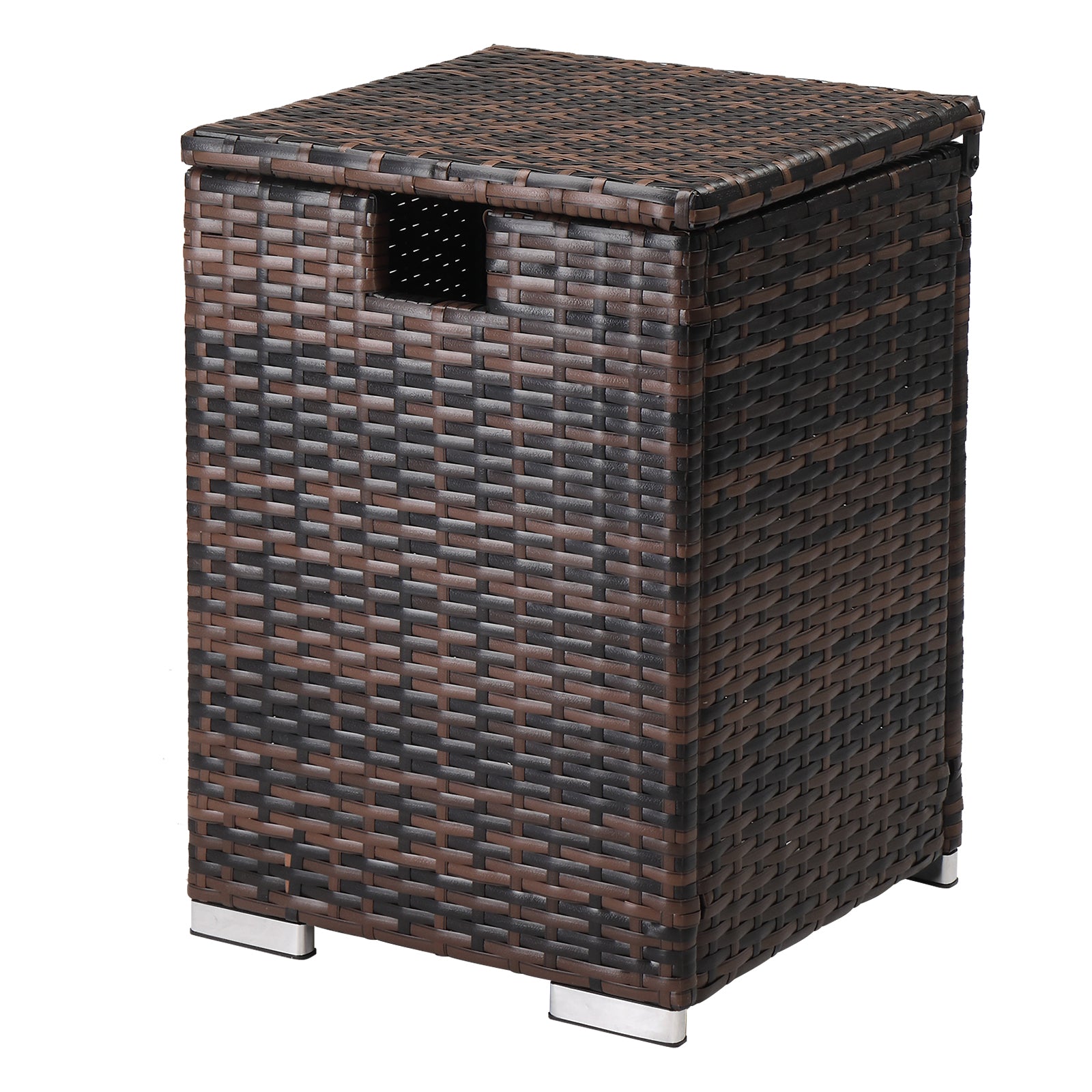 【Replace 95812680】40*40*57cm Iron Frame Gas Bottle Storage Rattan Side Table Brown Gradient