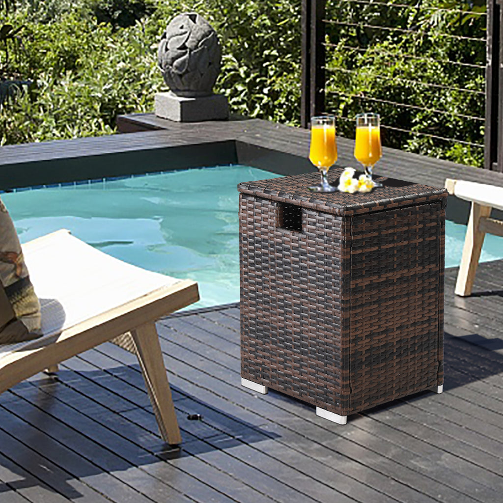 【Replace 95812680】40*40*57cm Iron Frame Gas Bottle Storage Rattan Side Table Brown Gradient