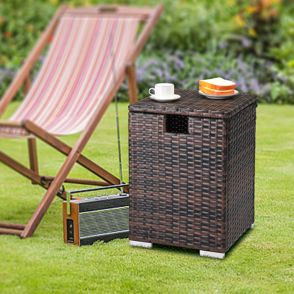 【Replace 95812680】40*40*57cm Iron Frame Gas Bottle Storage Rattan Side Table Brown Gradient