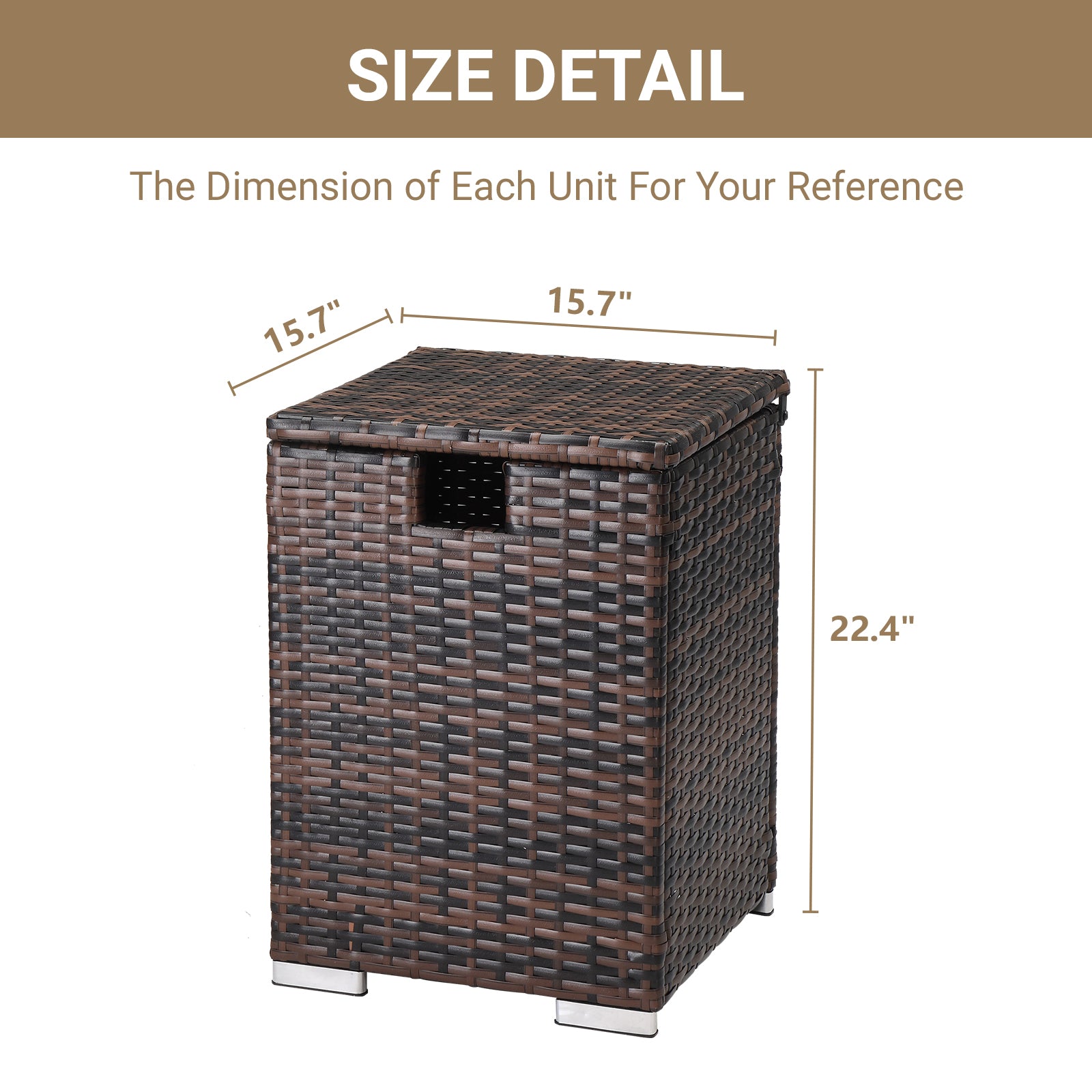 【Replace 95812680】40*40*57cm Iron Frame Gas Bottle Storage Rattan Side Table Brown Gradient