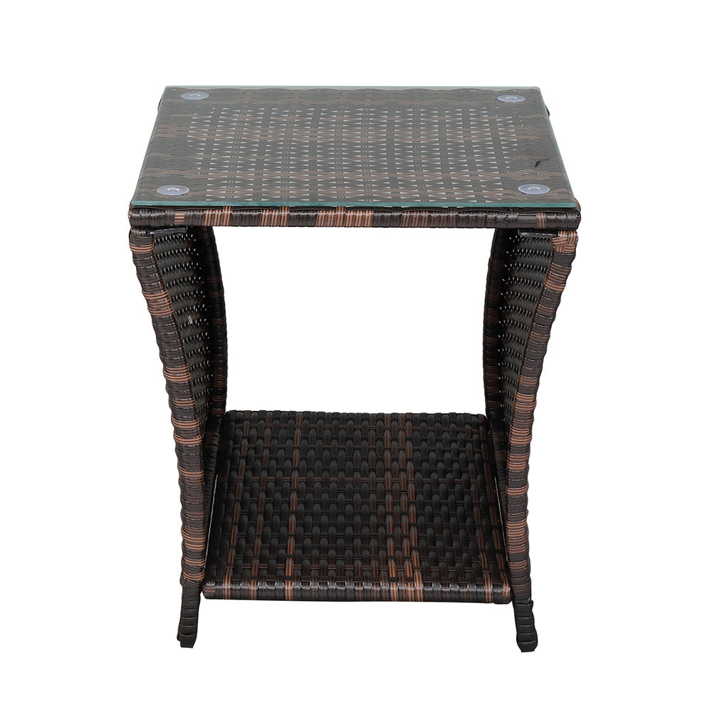 【Replace 6088352】Glass Surface Brown Gradient Iron Frame Rattan Side Table