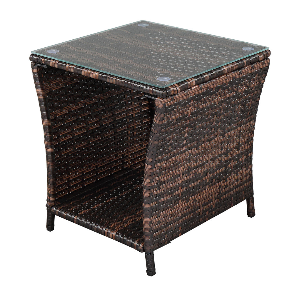 【Replace 6088352】Glass Surface Brown Gradient Iron Frame Rattan Side Table