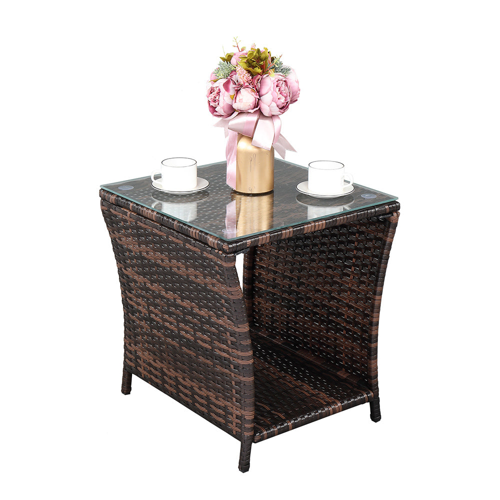 【Replace 6088352】Glass Surface Brown Gradient Iron Frame Rattan Side Table