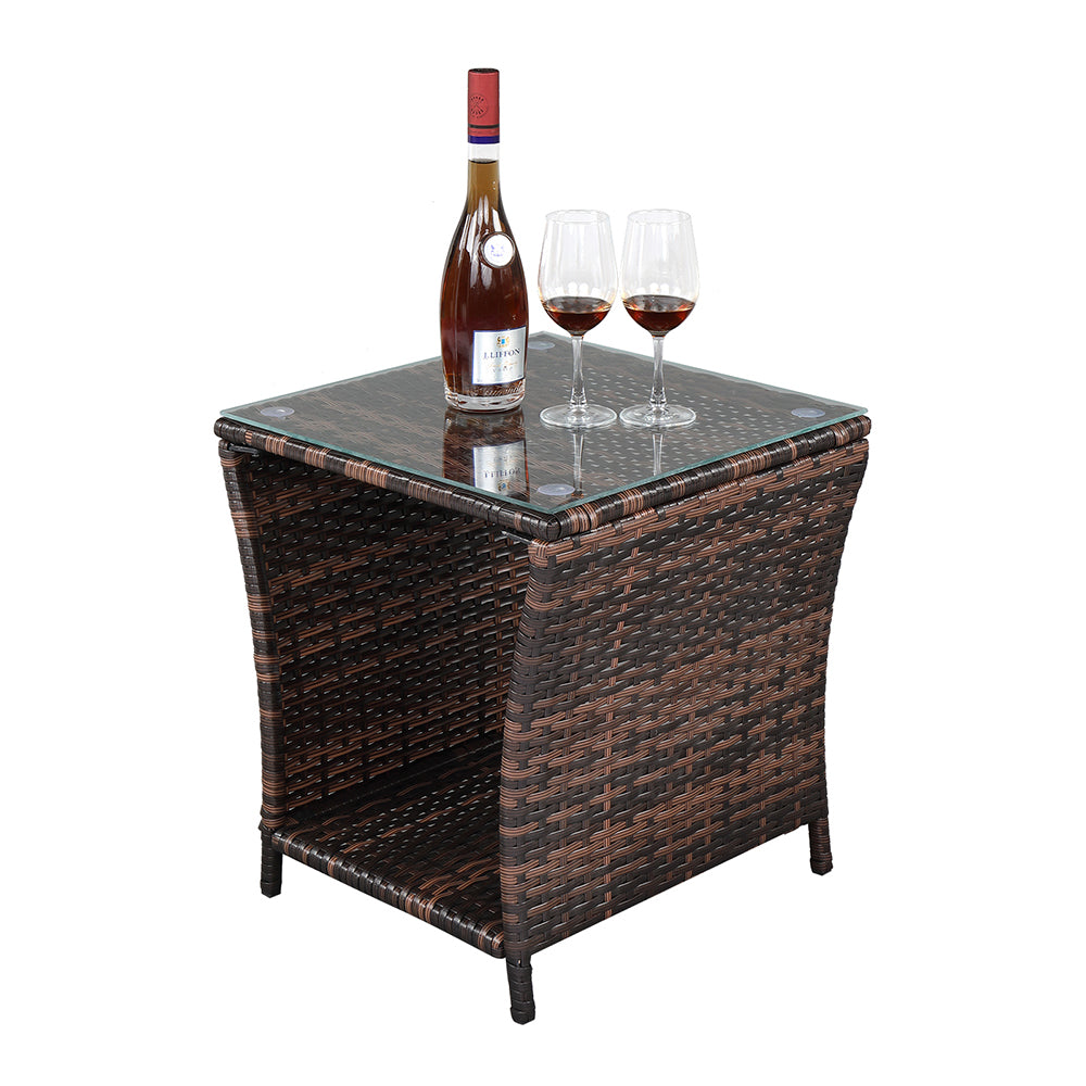 【Replace 6088352】Glass Surface Brown Gradient Iron Frame Rattan Side Table