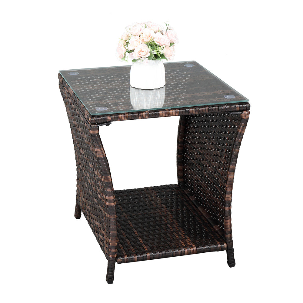 【Replace 6088352】Glass Surface Brown Gradient Iron Frame Rattan Side Table
