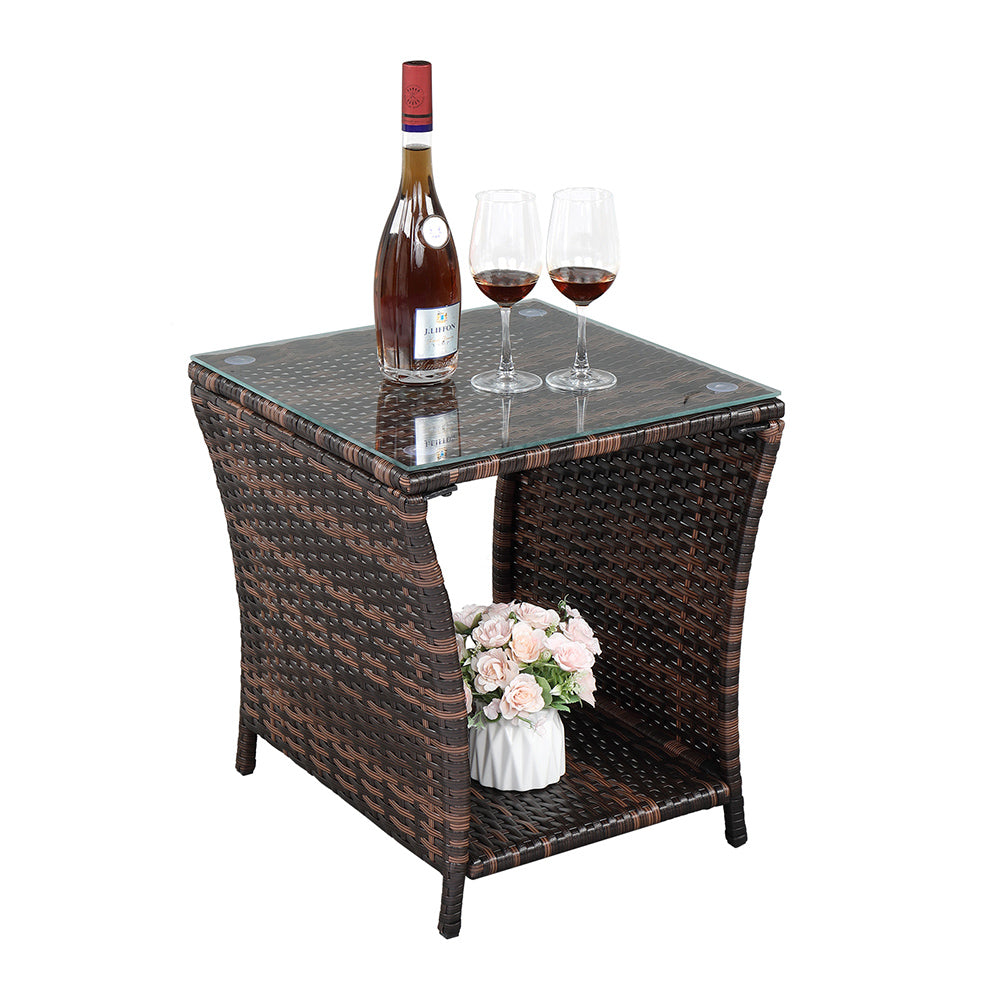 【Replace 6088352】Glass Surface Brown Gradient Iron Frame Rattan Side Table