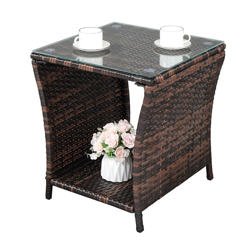 【Replace 6088352】Glass Surface Brown Gradient Iron Frame Rattan Side Table
