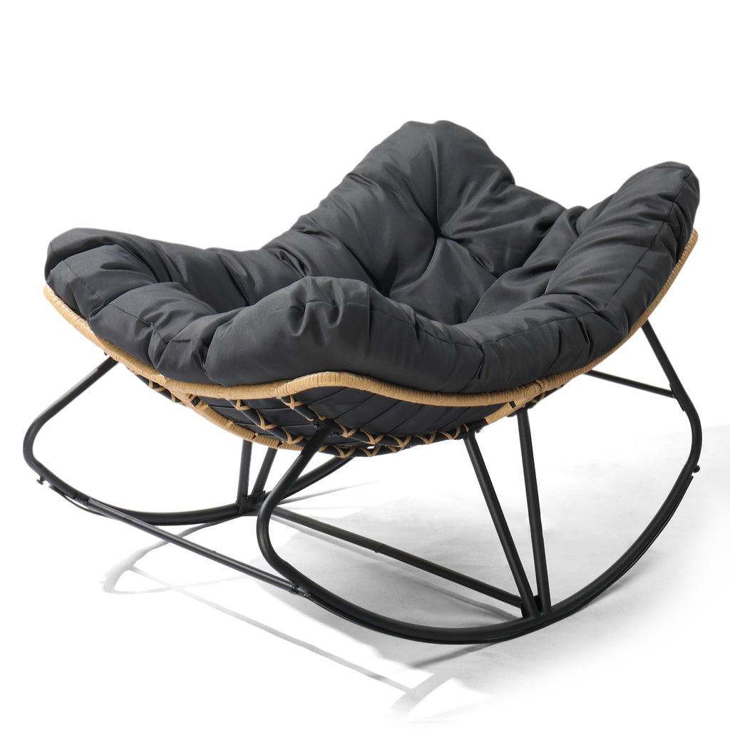【Replace 58406521】Outdoor Rocking Chair, Oversized Patio Papasan Rocker, Comfy Reading Lounge Chair Egg Chair for Indoor Use, Patio, Porch, Garden, Dark Gray