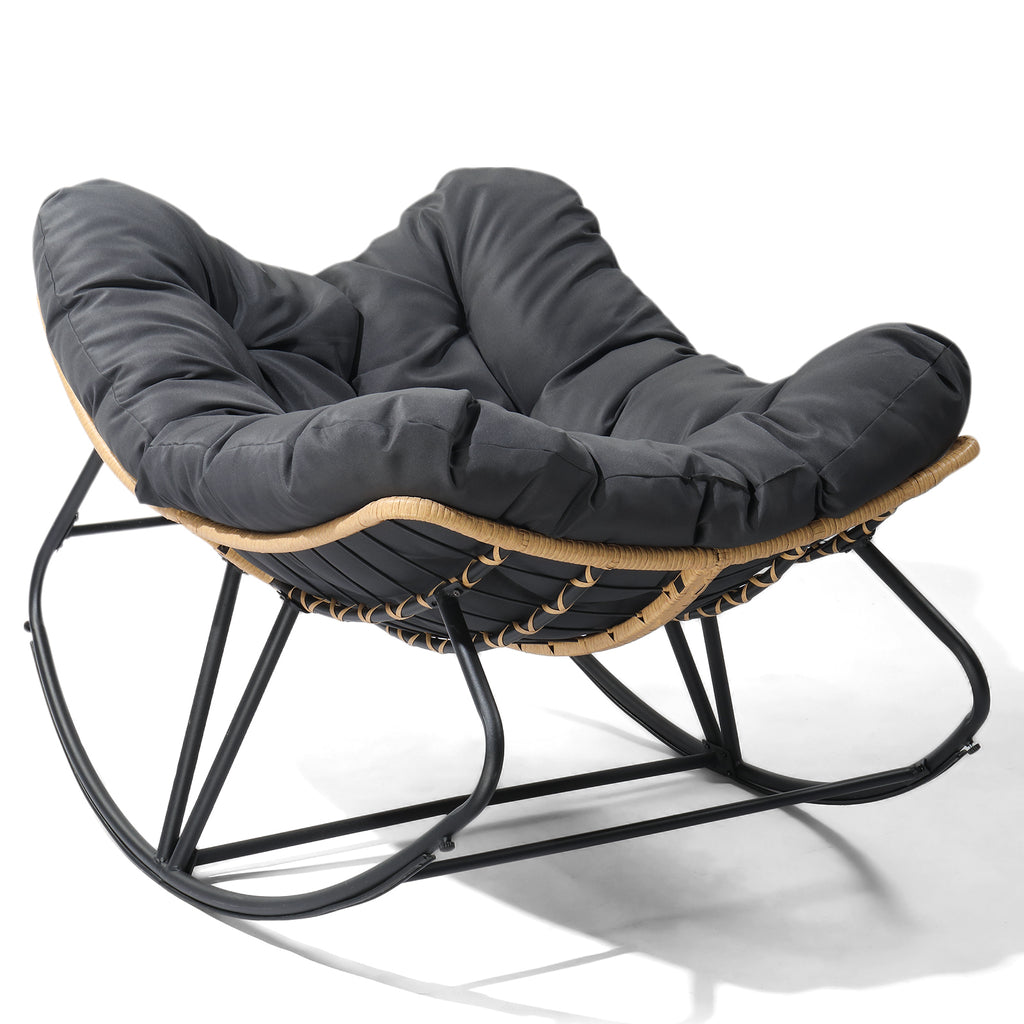 【Replace 58406521】Outdoor Rocking Chair, Oversized Patio Papasan Rocker, Comfy Reading Lounge Chair Egg Chair for Indoor Use, Patio, Porch, Garden, Dark Gray