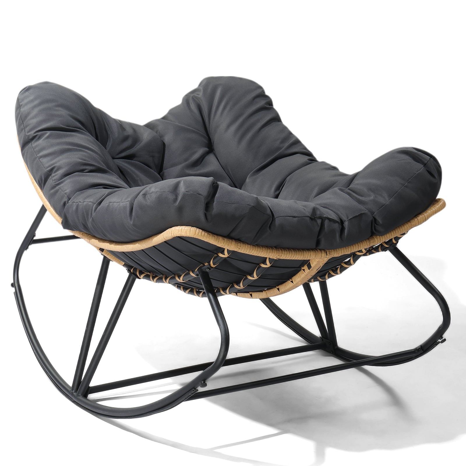 【Replace 58406521】Outdoor Rocking Chair, Oversized Patio Papasan Rocker, Comfy Reading Lounge Chair Egg Chair for Indoor Use, Patio, Porch, Garden, Dark Gray