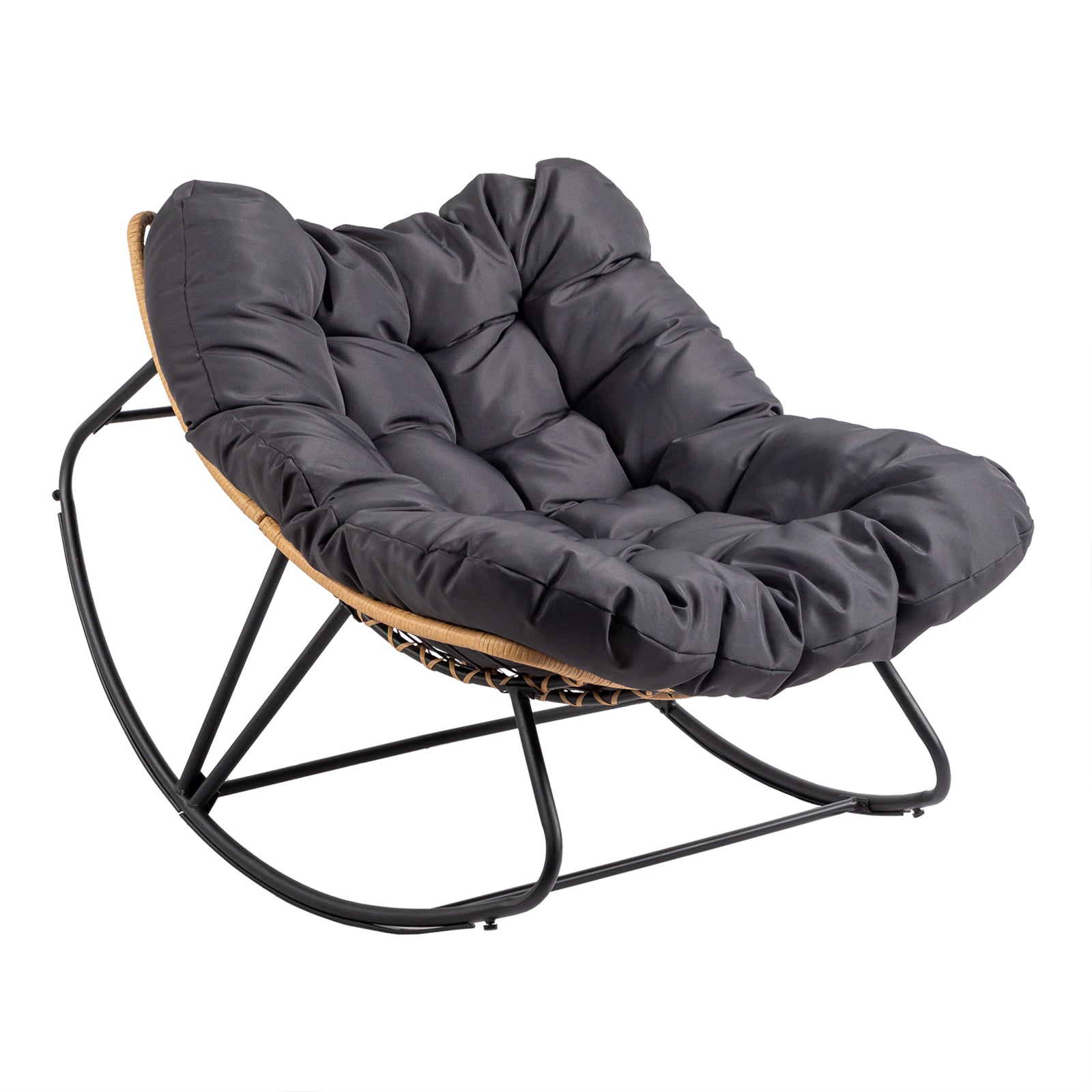 【Replace 58406521】Outdoor Rocking Chair, Oversized Patio Papasan Rocker, Comfy Reading Lounge Chair Egg Chair for Indoor Use, Patio, Porch, Garden, Dark Gray