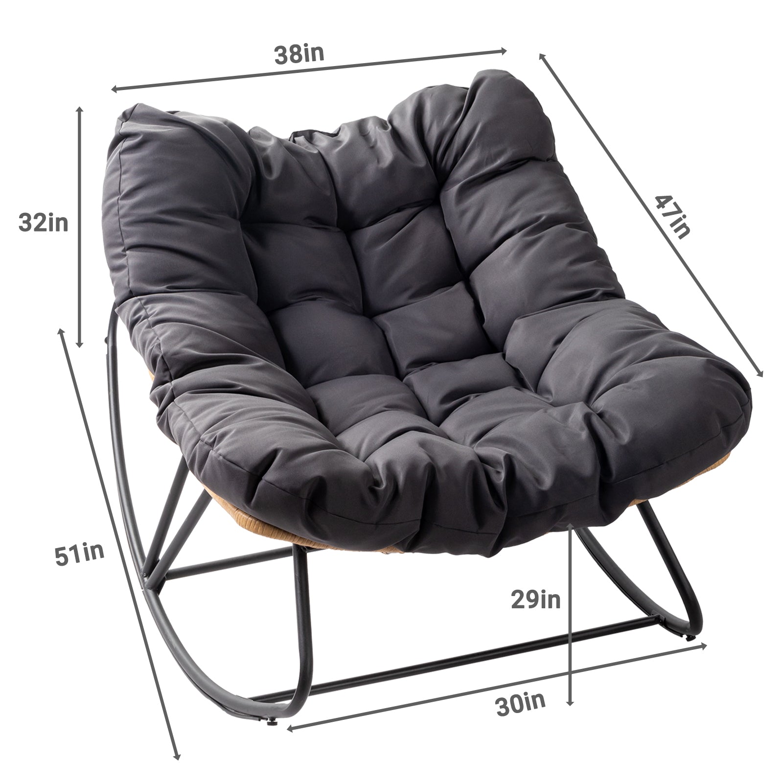 【Replace 58406521】Outdoor Rocking Chair, Oversized Patio Papasan Rocker, Comfy Reading Lounge Chair Egg Chair for Indoor Use, Patio, Porch, Garden, Dark Gray