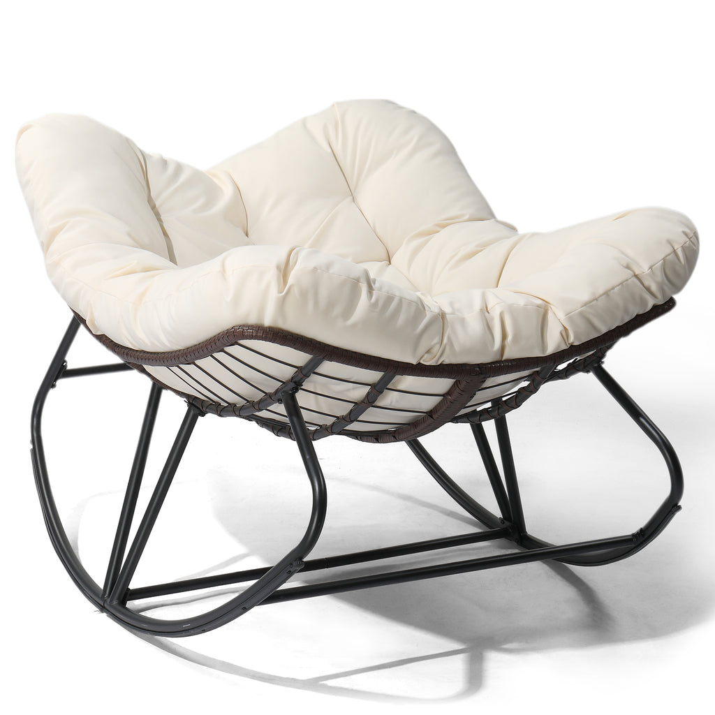 【Replace 72555836】Outdoor Rocking Chair, Oversized Patio Papasan Rocker, Comfy Reading Lounge Chair Egg Chair for Indoor Use, Patio, Porch, Garden, Beige