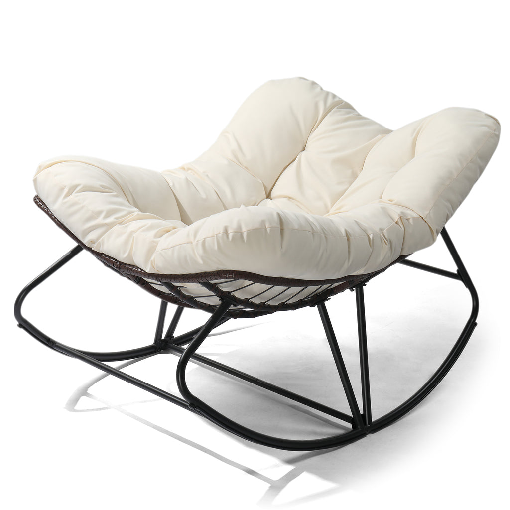 【Replace 72555836】Outdoor Rocking Chair, Oversized Patio Papasan Rocker, Comfy Reading Lounge Chair Egg Chair for Indoor Use, Patio, Porch, Garden, Beige