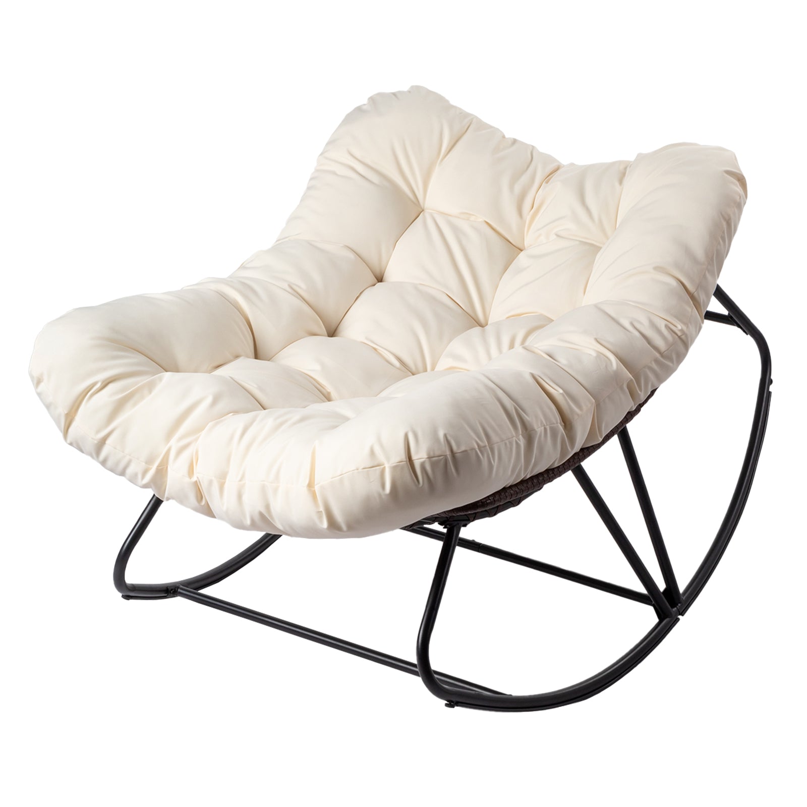 【Replace 72555836】Outdoor Rocking Chair, Oversized Patio Papasan Rocker, Comfy Reading Lounge Chair Egg Chair for Indoor Use, Patio, Porch, Garden, Beige