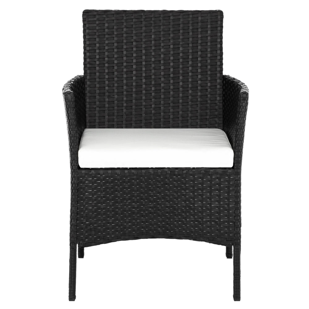 【Replace 47369505】2pcs Arm Chairs 1pc Love Seat & Tempered Glass Coffee Table Rattan Sofa Set Black